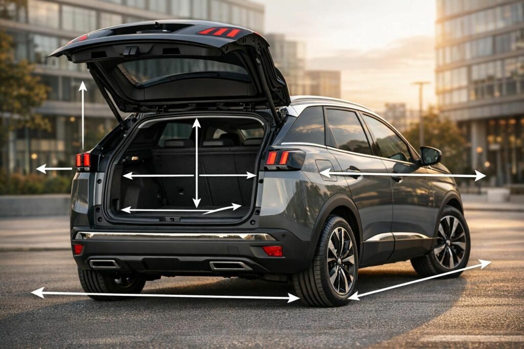 Découvrez le volume du coffre et les dimensions détaillées de la Peugeot 3008 pour mieux apprécier son espace et son design pratique.