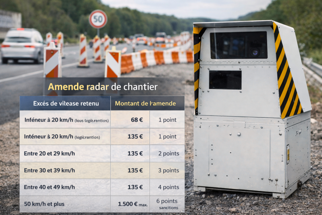 Tarif amende radar de chantier